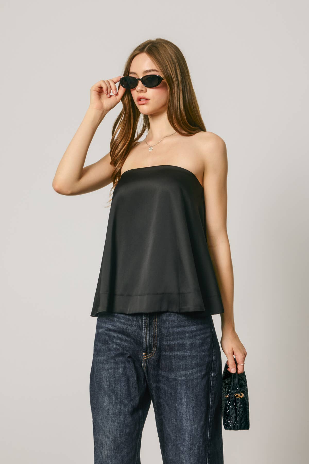 Dress Forum - Satin Strapless Bow Back Top: MIDNIGHT NAVY / S-M-L(2-2-2)
