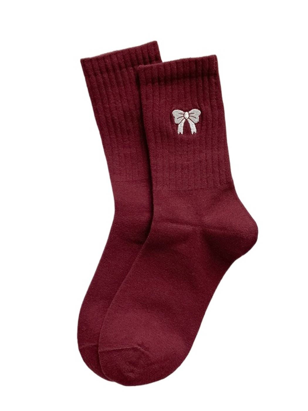 Funkyrel® Atzbranding Limited - Rufia - Mid-Calf Socks with Bow & Stripe Pattern: Red