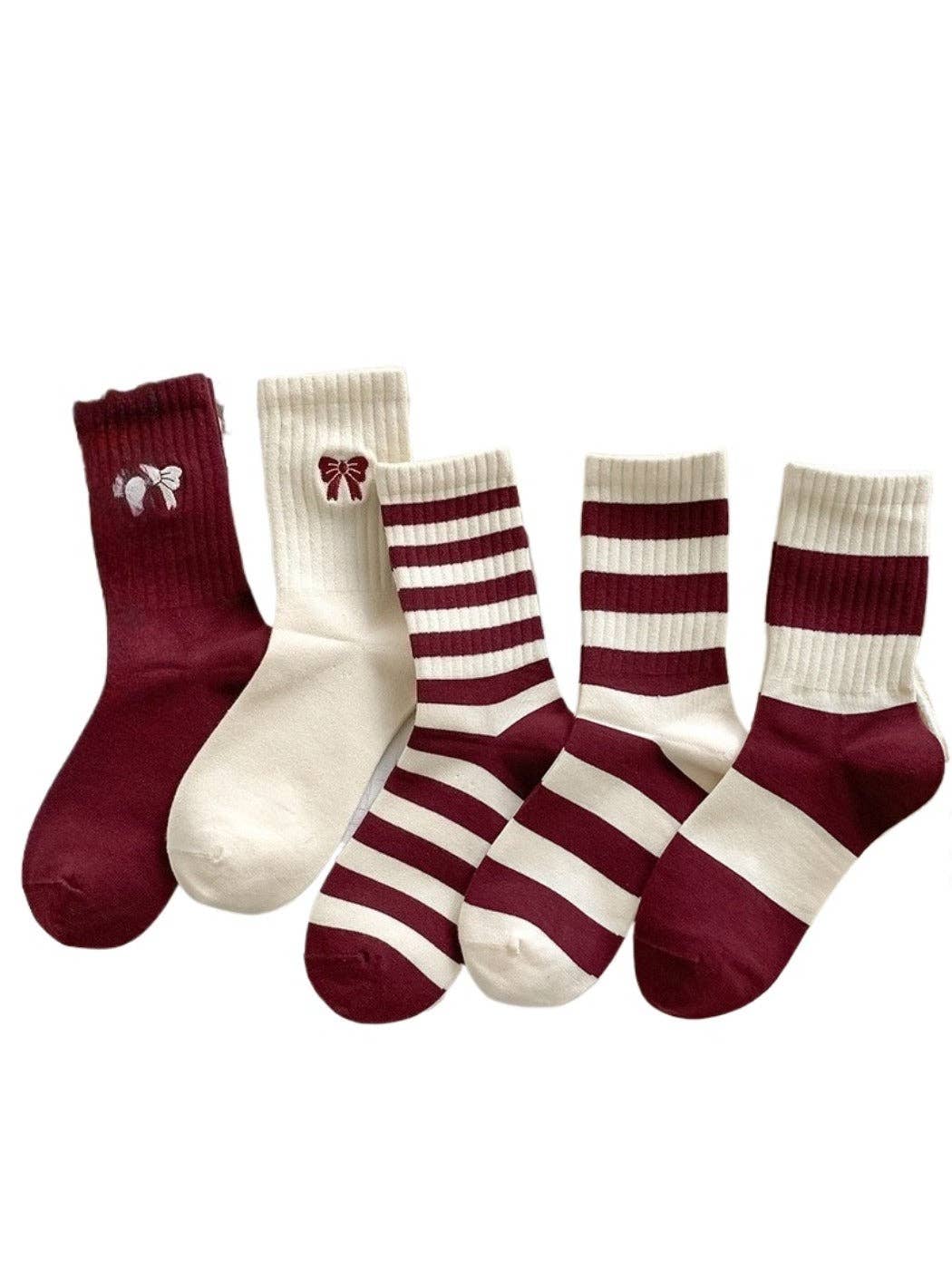 Funkyrel® Atzbranding Limited - Rufia - Mid-Calf Socks with Bow & Stripe Pattern: Red