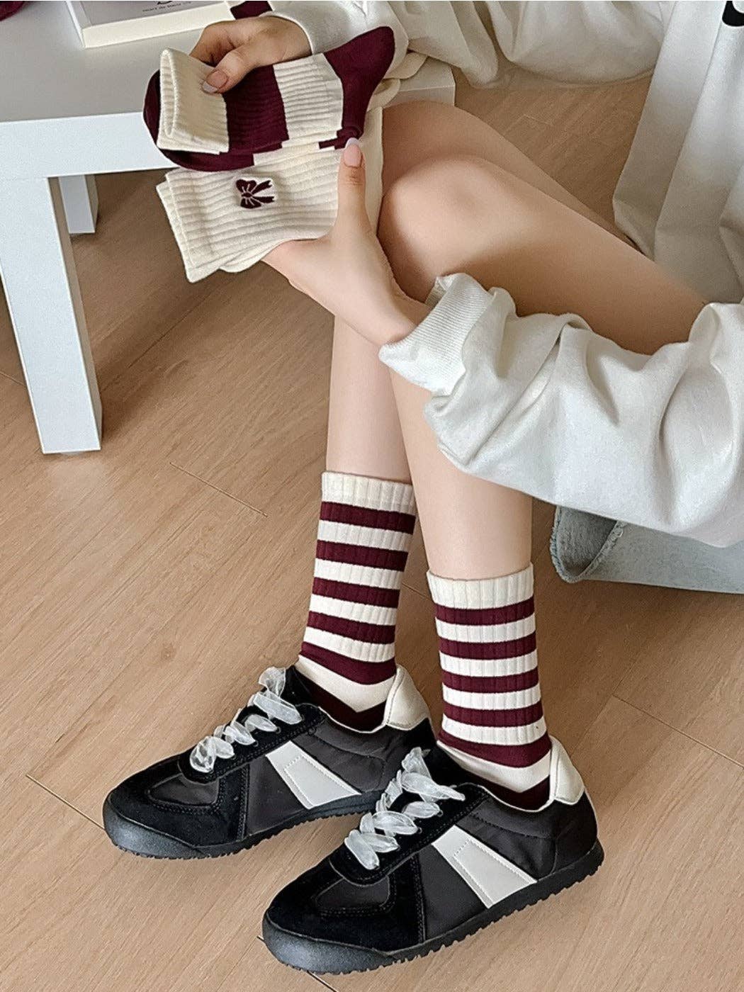 Bow & Stripe Socks (thin stripe)