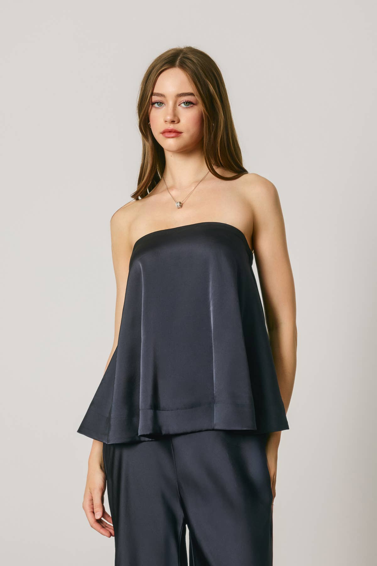 Dress Forum - Satin Strapless Bow Back Top: MIDNIGHT NAVY / S-M-L(2-2-2)