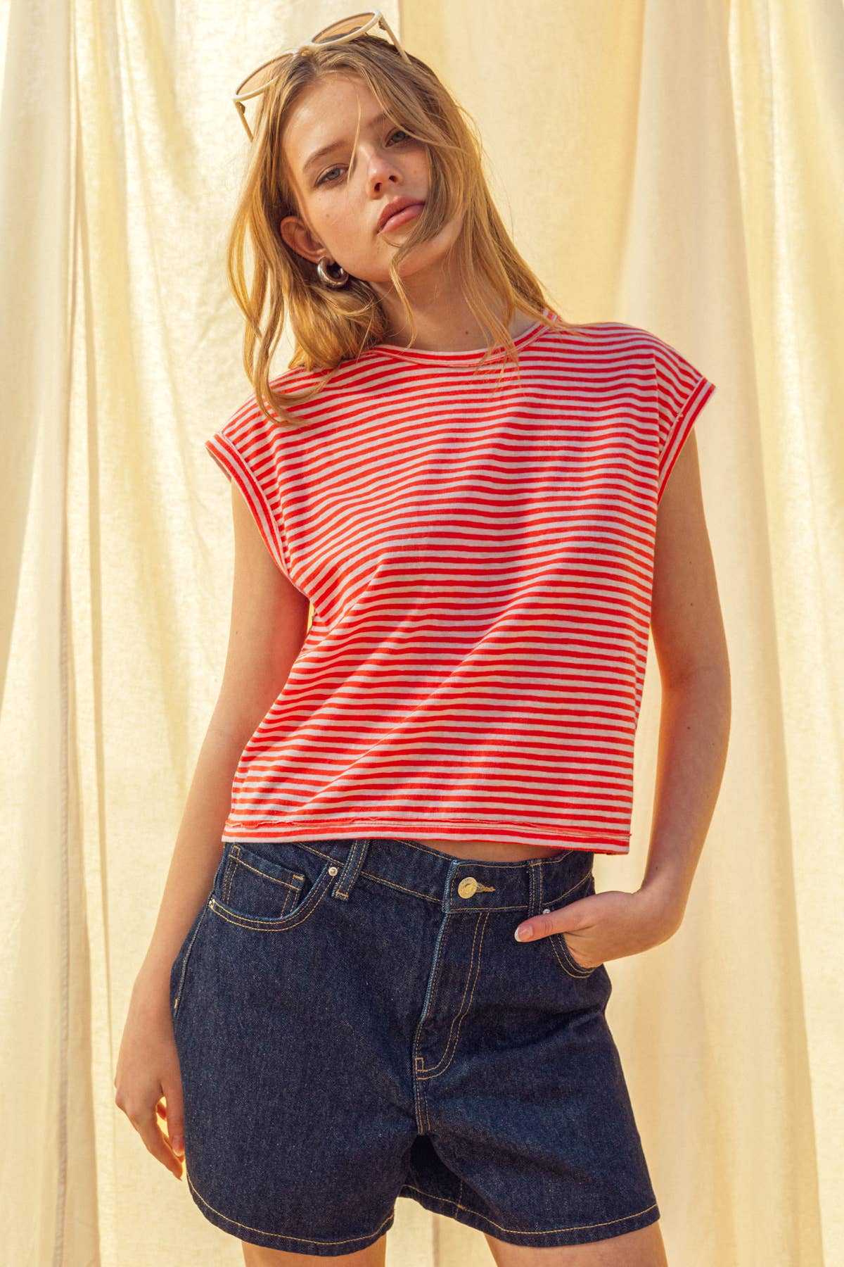 STRIPE SLUB TOP (CHERRY/WHITE)