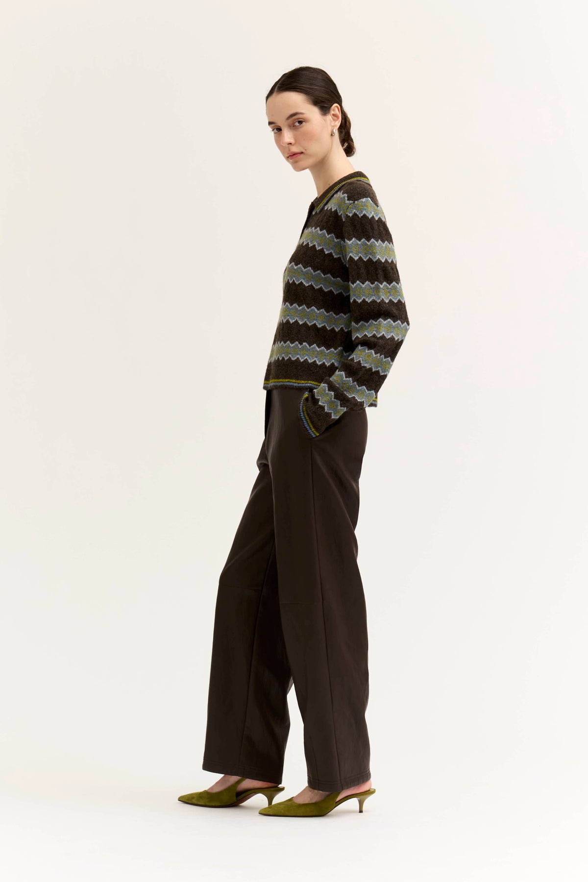 VEGAN LEATHER BARREL PANTS