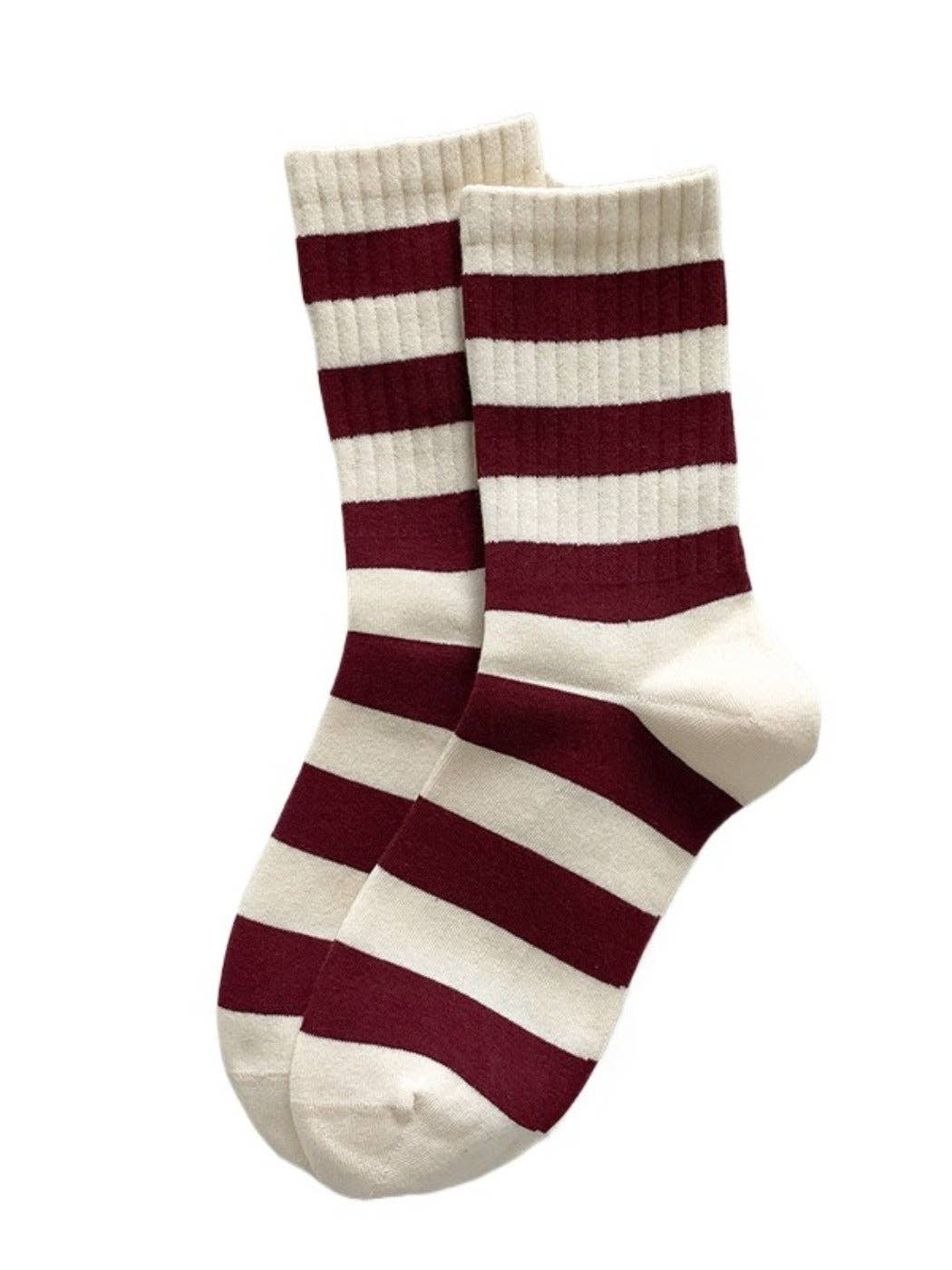 Funkyrel® Atzbranding Limited - Rufia - Mid-Calf Socks with Bow & Stripe Pattern: Red