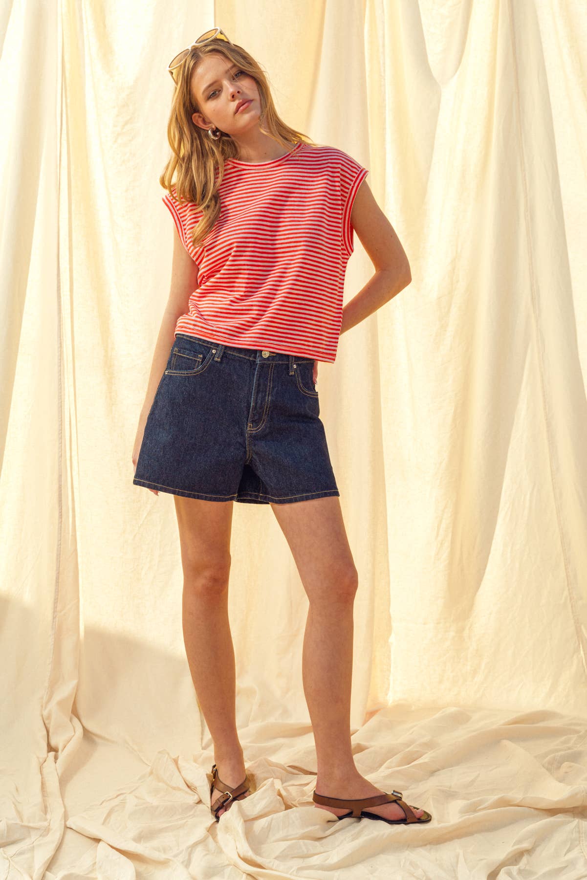STRIPE SLUB TOP (CHERRY/WHITE)