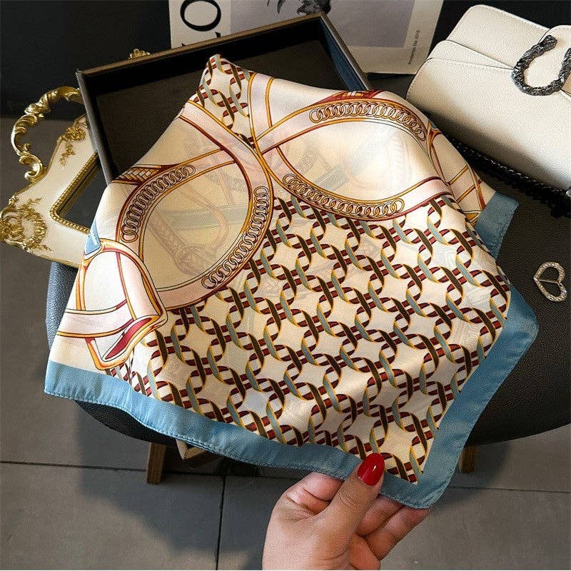 UZ Wholesale Store - Versatile Printed Square Scarf: WHITE BLUE / 70 * 70cm