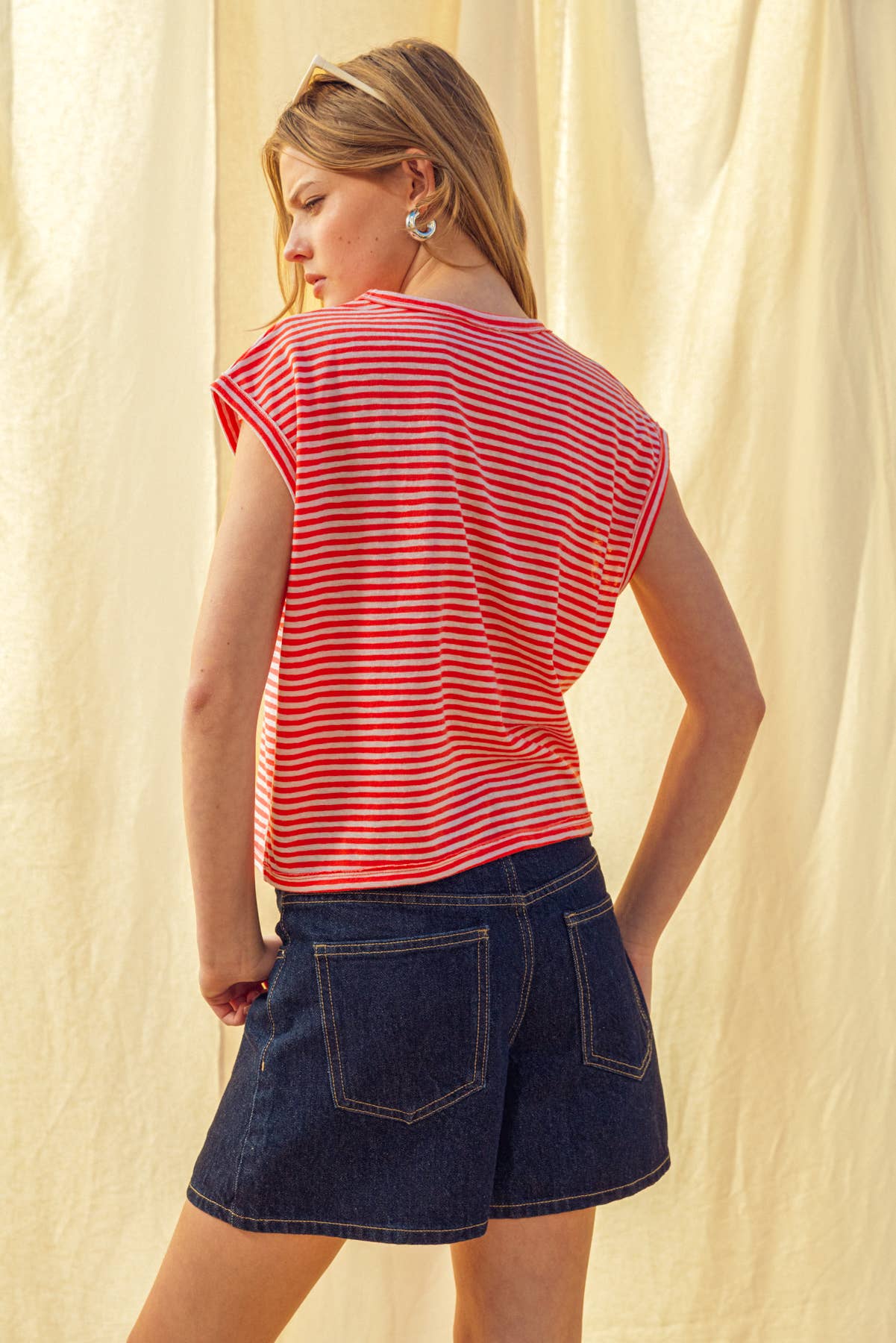STRIPE SLUB TOP (CHERRY/WHITE)