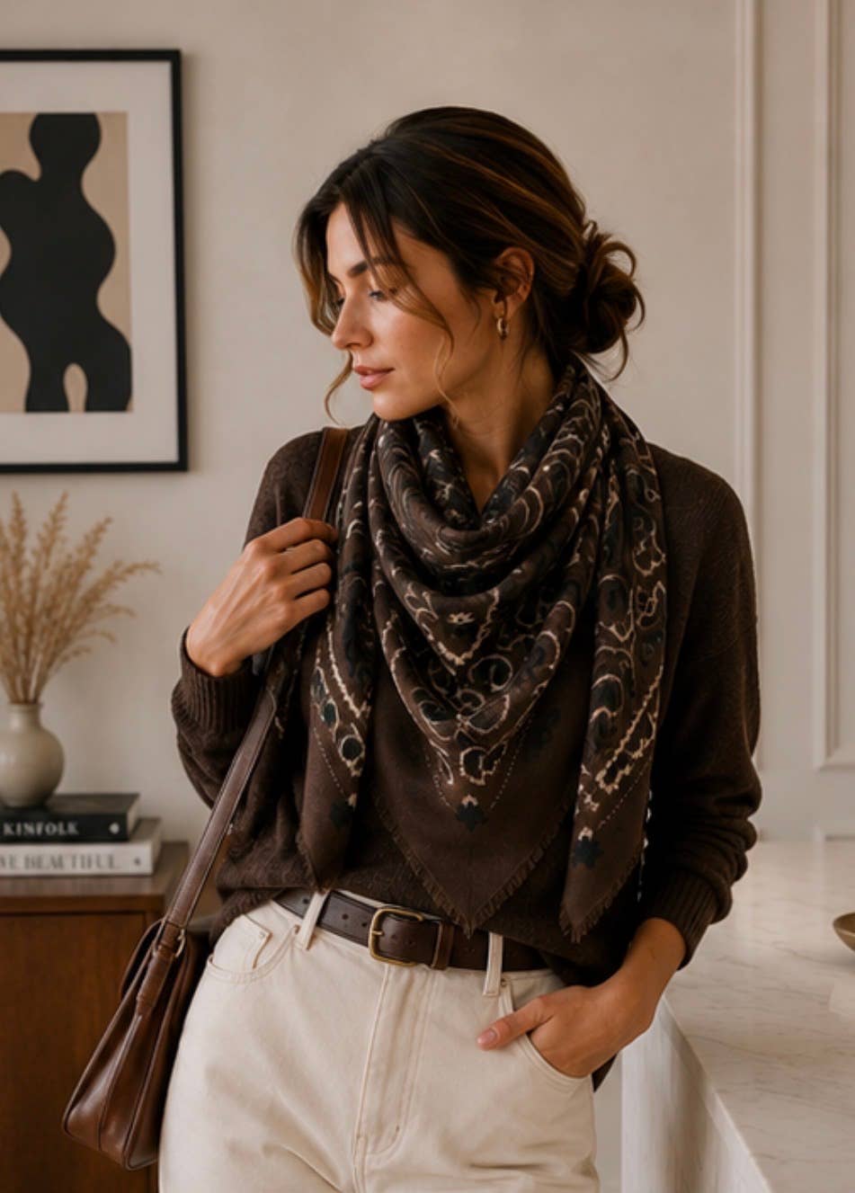 Large Cafe Woolen Square Bandana