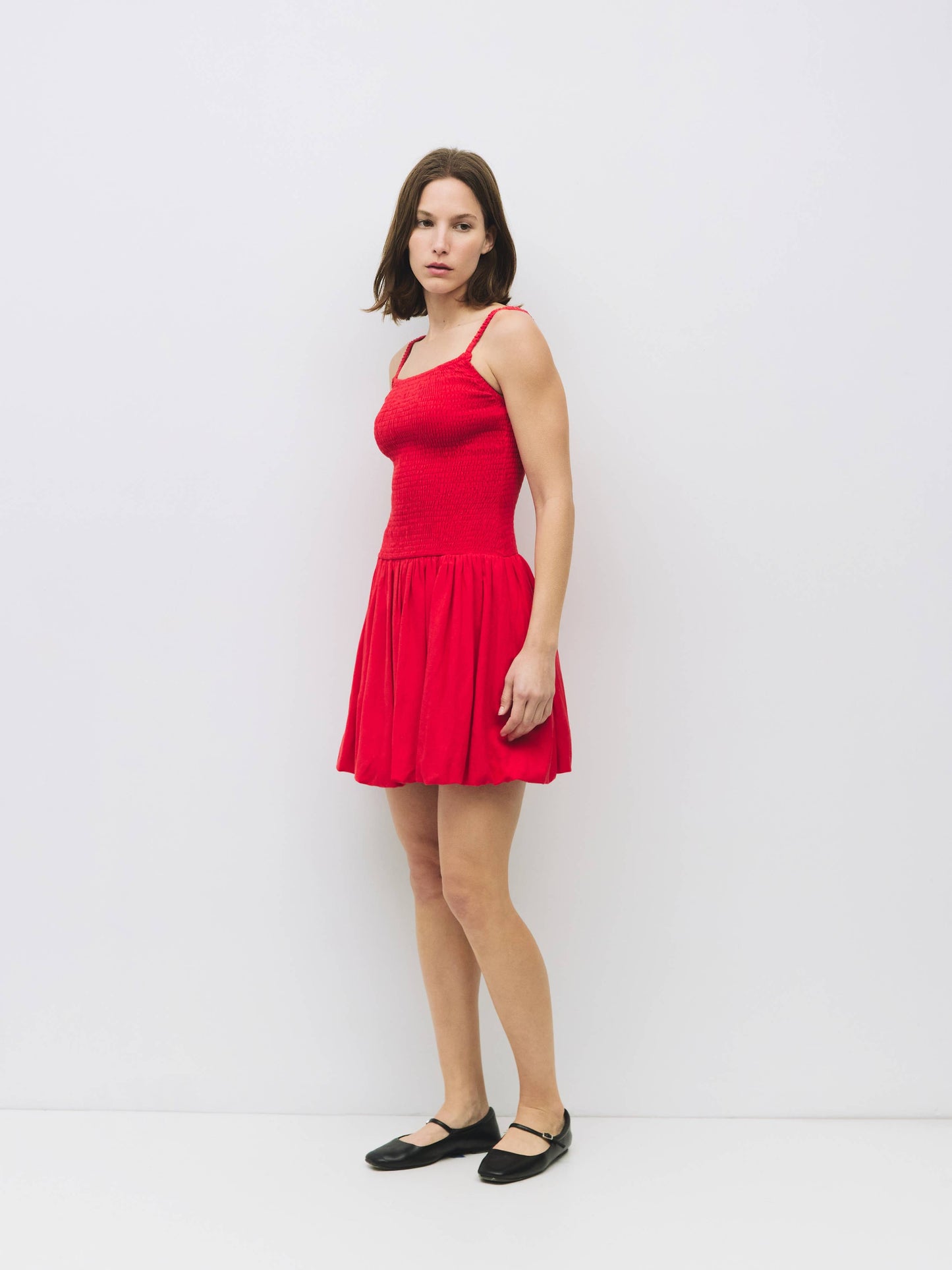 MOD REF - The Jaime Dress | Smocked Mini Bubble Dress: RED / SMALL