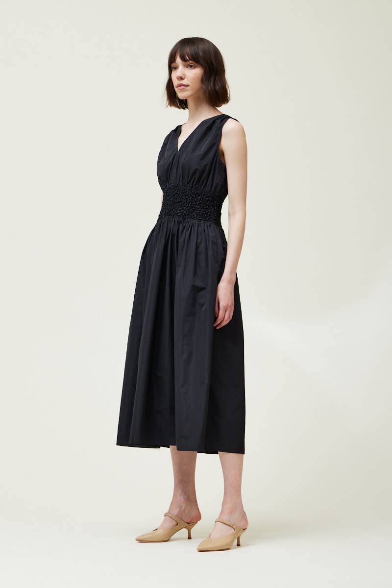 SMOCKED WAIST DRESS: Black