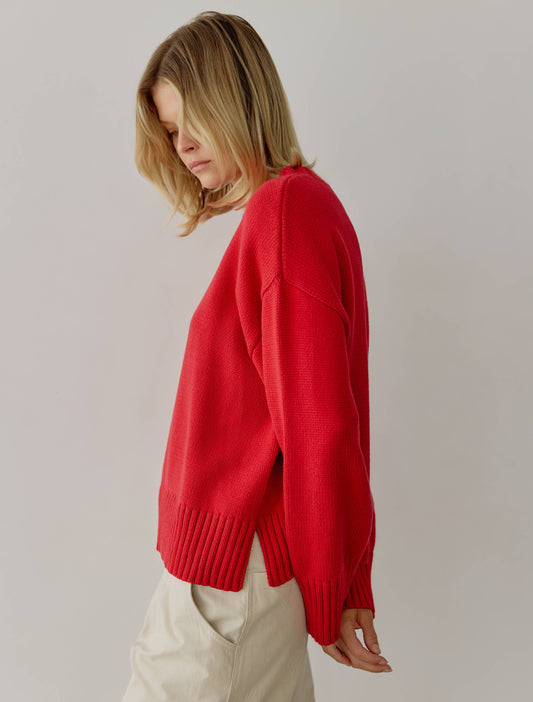 MOD REF - The Asher Sweater | Oversized Cropped Sweater: CHERRY RED / SMALL
