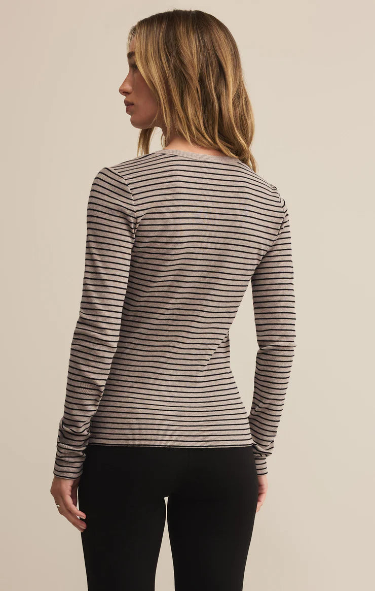 Stella Striped Henley (Heather Taupe)